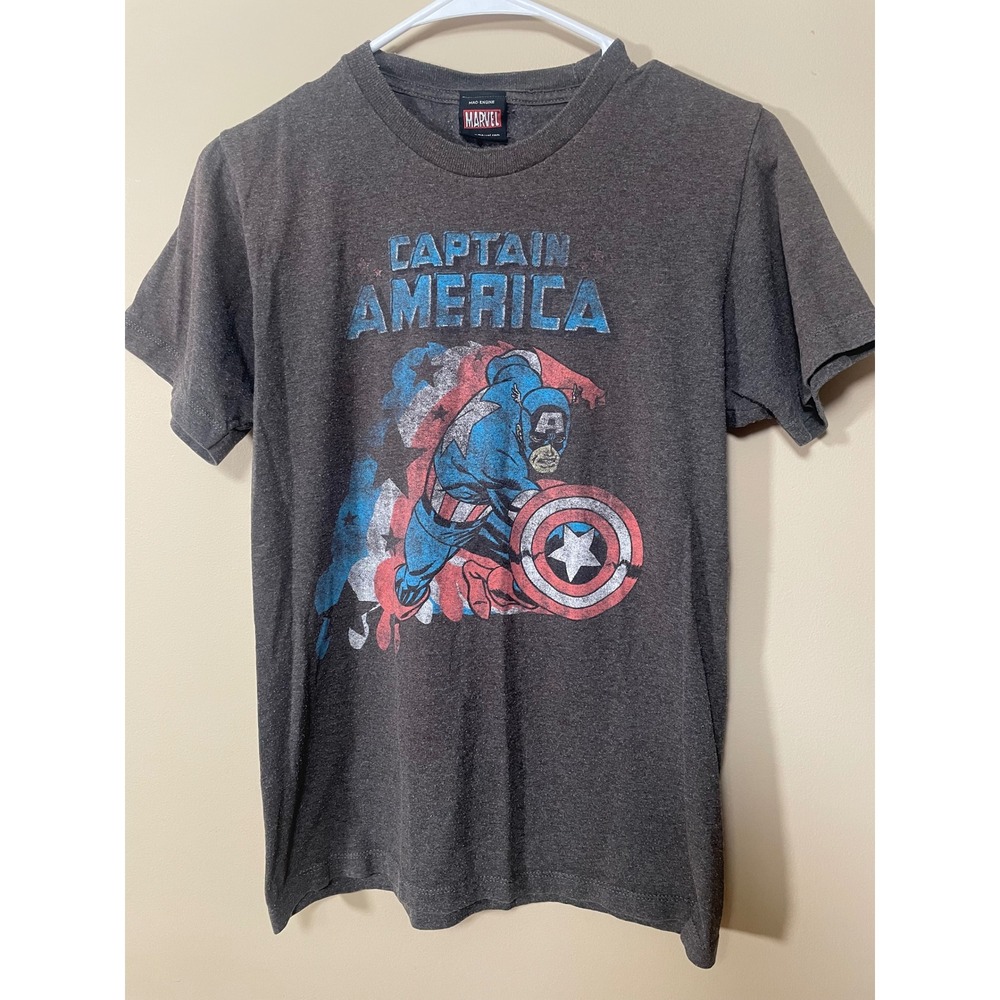 Mad Engine T-Shirt Kids Small Gray Captain America Graphic Distressed Marvel Tee